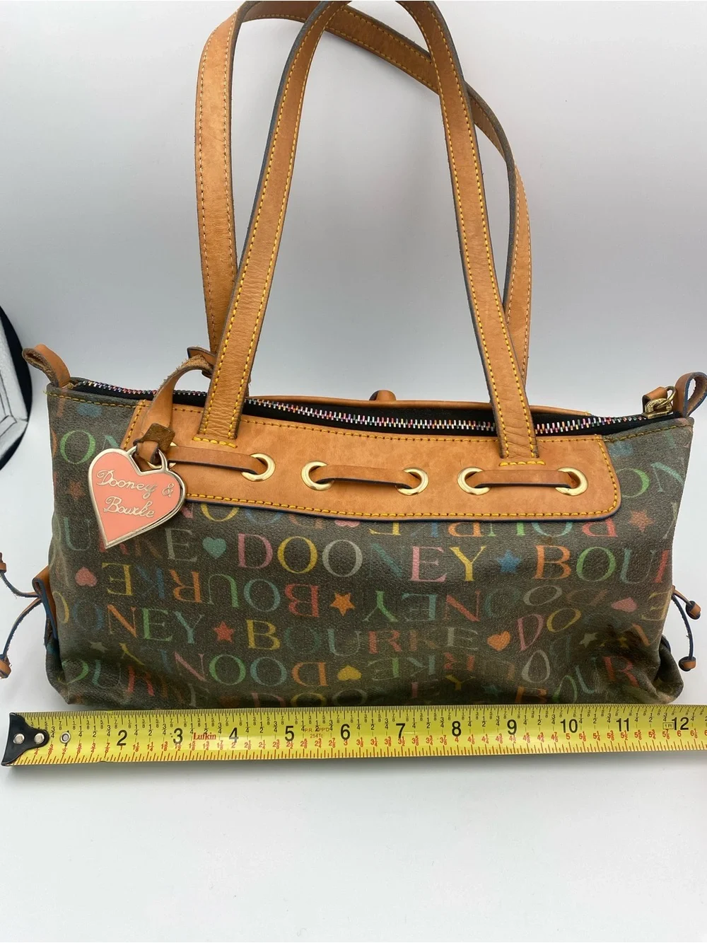 Dooney & Bourke Multicolor Logo Shoulder Bag with Tan Leather